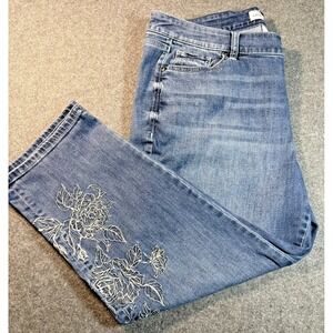 Lane Bryant Embroidered Floral Jeans Womens 16 Mid Rise Whiskered Girlfriend Cro